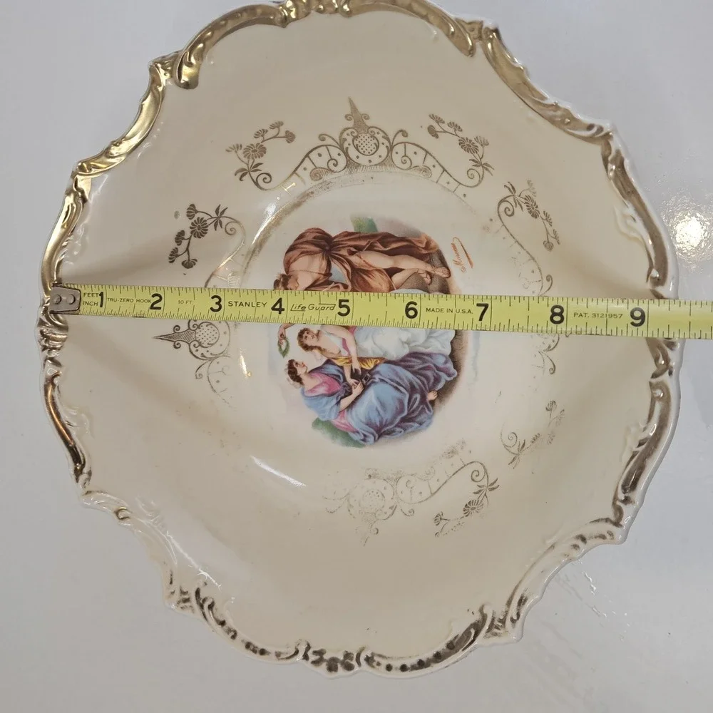 Bleecker China Germany Classical Moreau Scene Scalloped Gold Trim 9 Inch Bowl
